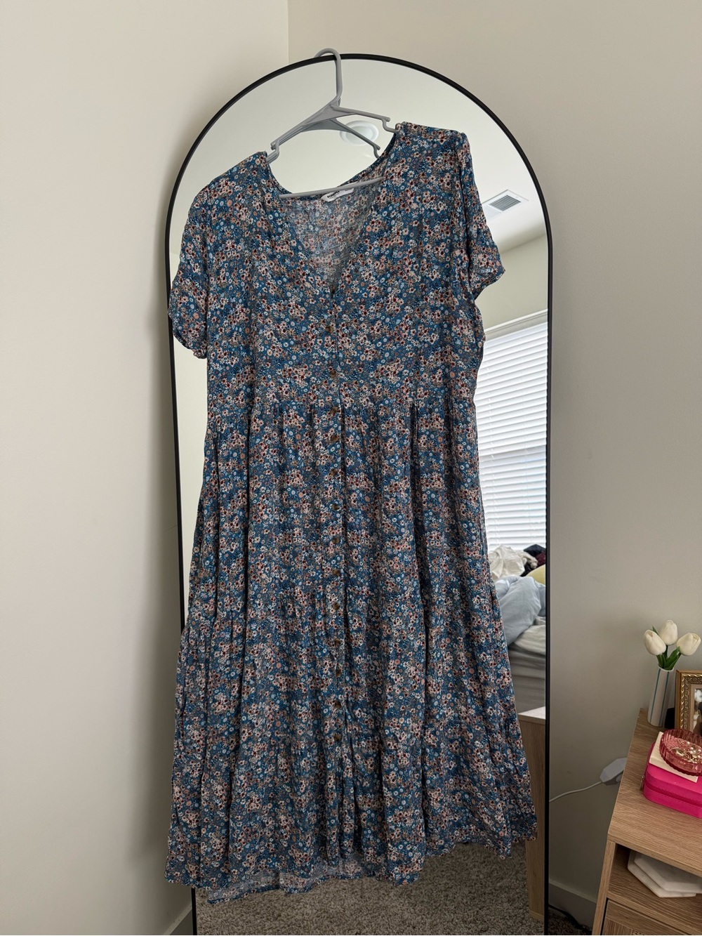 Sonoma Goods For Life Button-Front Tiered Midi Dress Blue & Brown